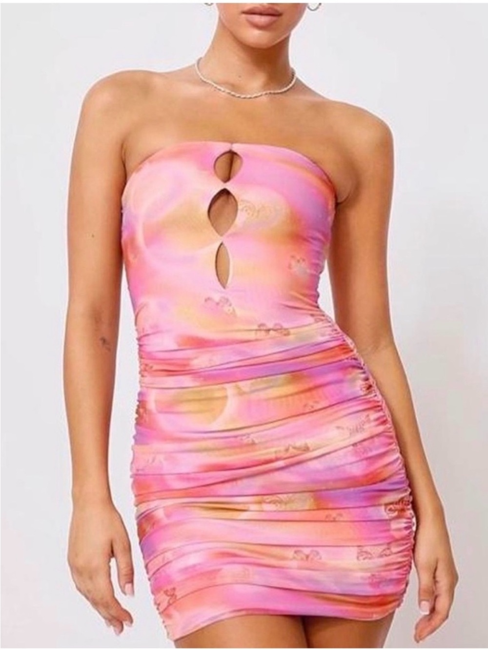 Tiger Mist NWT Kerri mini dress mesh pink orange purple tie dye butterfly print